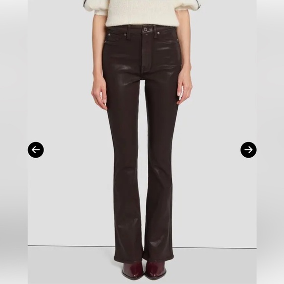 7 For All Mankind Sz 31 Jeans Tailorless UHR Skinny Boot Coated Chocolate Brown - Picture 2 of 10